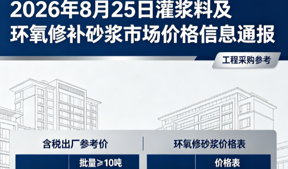 正蓝2026年8月25日灌浆料及环氧修补砂浆市场价格信息通报